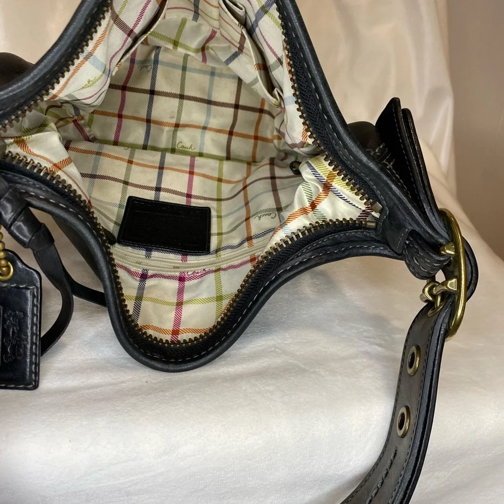 Coach Bleeker Tattersall Duffle Bucket Black Leather Shoulder Bag - Picture 9 of 12